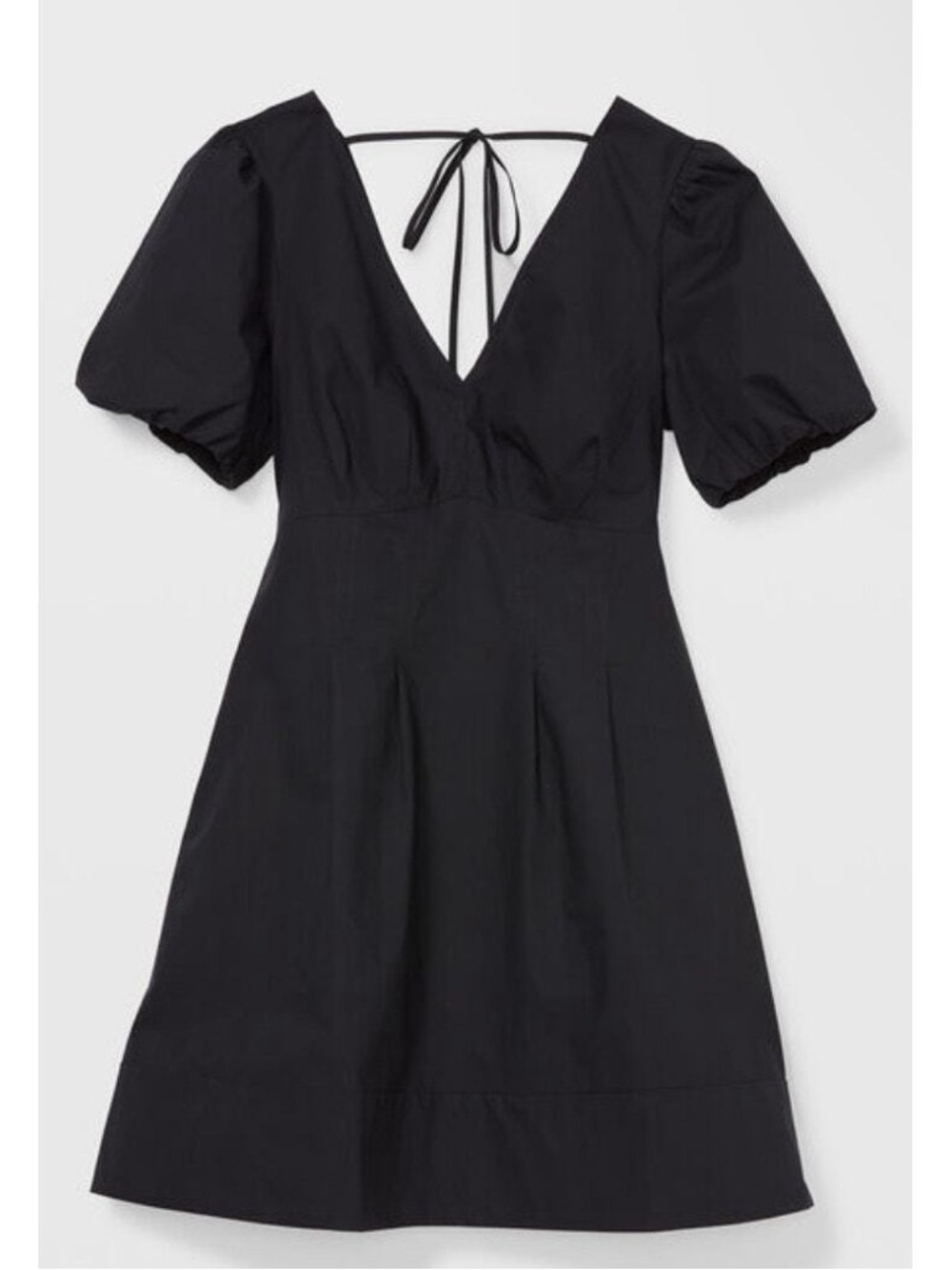 Black Puff-Sleeve V-Neck Dress